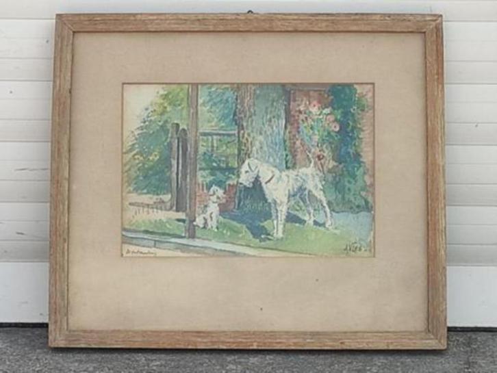 aquarelle chien signe a vles, Antiquités & Art, Art | Peinture | Classique, Enlèvement ou Envoi