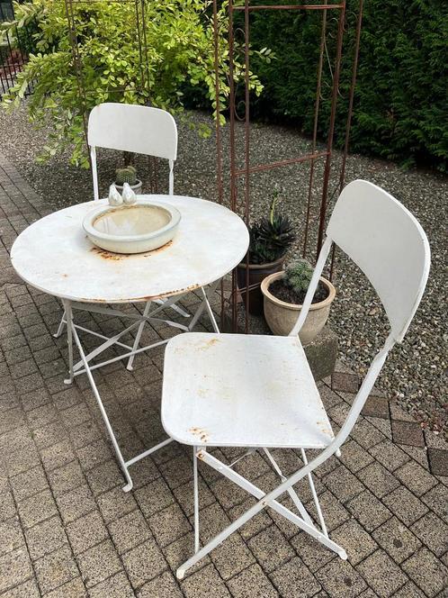 Stalen franse Bistro setje balkonset rond tafeltje, Antiek en Kunst, Curiosa en Brocante, Ophalen