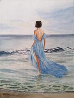 Aquarel schilderij van dame aan zee, Ophalen, Schilderij