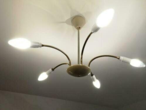 Lustre Laiton retro 5 feux, Huis en Inrichting, Lampen | Kroonluchters, Gebruikt, Metaal, Ophalen