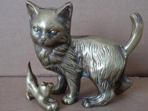 Figurine de chat ancienne figurines de chat en cuivre 1930, Collections, Statues & Figurines, Utilisé, Animal, Enlèvement ou Envoi