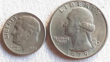 2 x U.S.A.: DIME 1965+ XF Quarter 1979 D KM 195a & A164a beschikbaar voor biedingen
