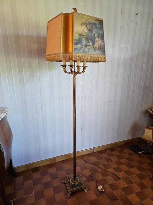 Lampe sur pied vintage de style Empire – abat-jour décoré, Antiek en Kunst, Antiek | Verlichting, Ophalen