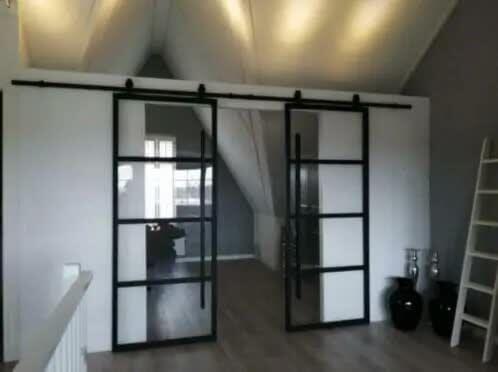 dubbele industriele deur schuifdeur staal glas industrieel h, Huis en Inrichting, Overige Huis en Inrichting, Nieuw, Ophalen