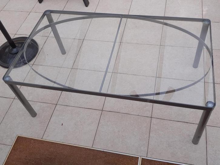 INOX (Salon) TAFELTJE met GLAS, Huis en Inrichting, Tafels | Sidetables, Zo goed als nieuw, 50 tot 75 cm, 100 tot 150 cm, Rechthoekig