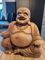 Lachende houten Bouddha., Huis en Inrichting, Woonaccessoires | Boeddhabeelden, Ophalen, Zo goed als nieuw