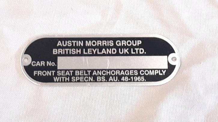 Mini plaque d'identification Austin Morris Chassis Classic, Autos : Pièces & Accessoires, Petit matériel, Mini, Rover, Austin