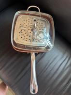 Vierkante koperen pan met frituurmand, Ophalen of Verzenden, Zo goed als nieuw