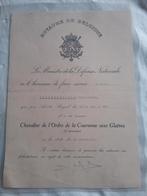 Oorkonde  Kroonorde met zwaarden 1951, Verzamelen, Ophalen of Verzenden, Landmacht, Lintje, Medaille of Wings