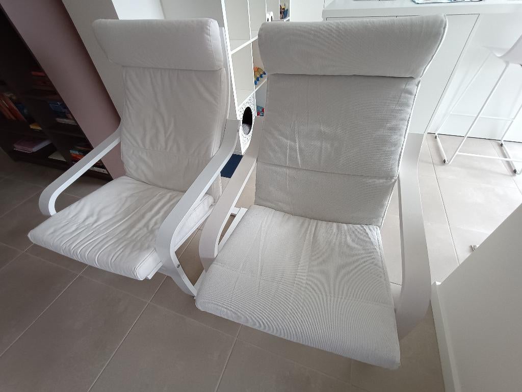 2 zetels Poang Ikea met witte kussens, Ophalen, Gebruikt, Eenpersoons, Minder dan 75 cm