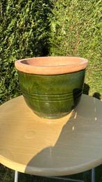 Potdeksel van groen geglazuurd aardewerk, diameter 19 cm, Ophalen, Zo goed als nieuw