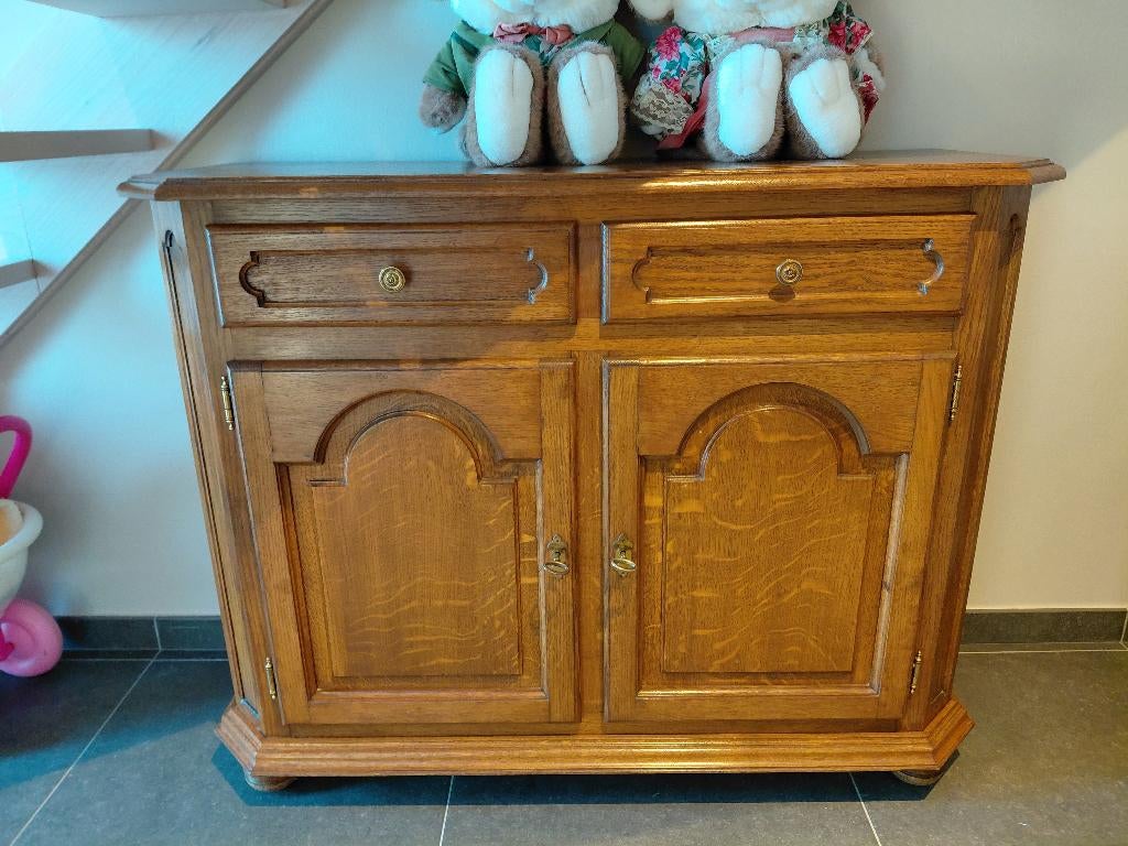 Kast met 2 deuren + 2 laden, massief eik, 25 à 50 cm, Avec tablette(s), Moins de 100 cm, Comme neuf