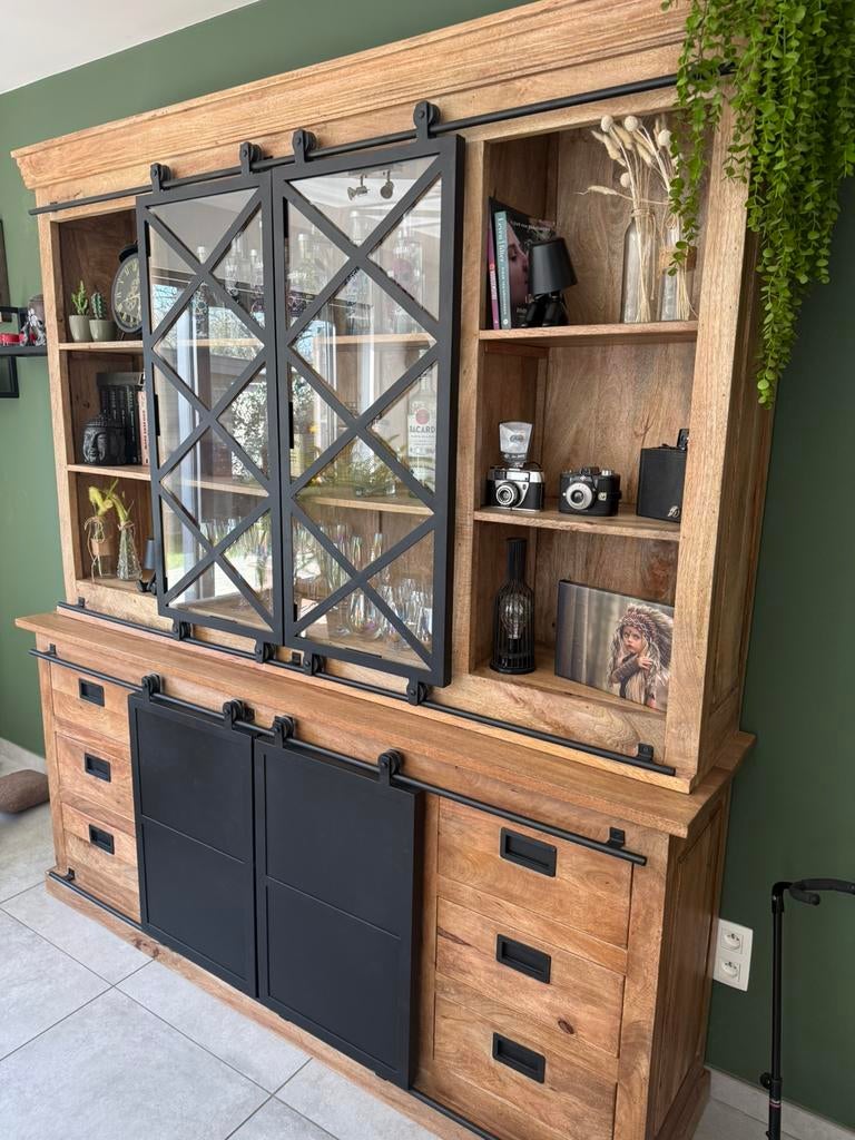 Bufferkast van mangohout met bijpassende tv meubel, Ophalen, Zo goed als nieuw