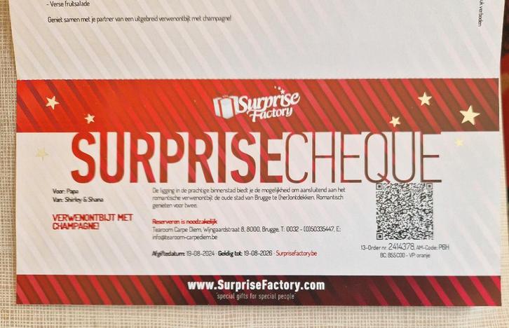 Tickets en Kaartjes, Tickets & Billets, Réductions & Chèques cadeaux, Deux personnes, Autres types, Bon cadeau, Forfait