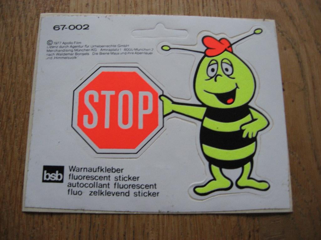 1977 Maya de Bij Apollo Film 67-002 12,5 x 10 cm Fluo Sticke, Ophalen of Verzenden, Nieuw, Plaatje, Poster of Sticker