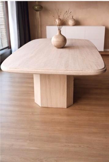 Massief travertin eettafel – natuursteen (geen fineer), Huis en Inrichting, Tafels | Eettafels, Ophalen