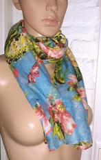 sjaal vintage blauw met gekleurde bloemen Madelon, Enlèvement ou Envoi, Neuf, Écharpe