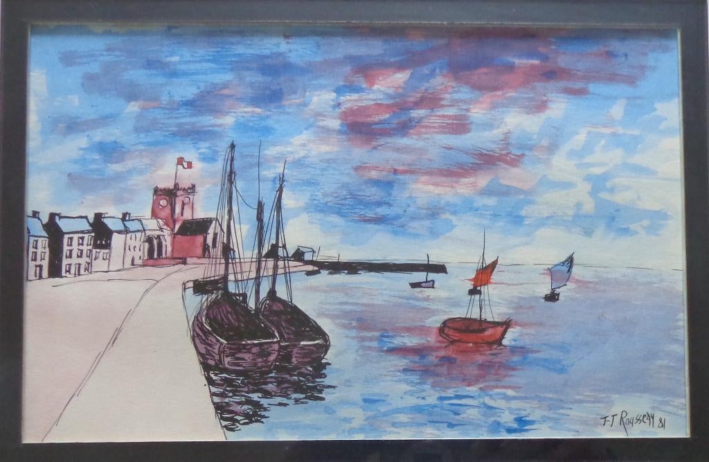 JEAN-JACQUES ROUSSEAU / ZEILBOOTJES ORIGINEEL 31x41cm KADER, Enlèvement ou Envoi