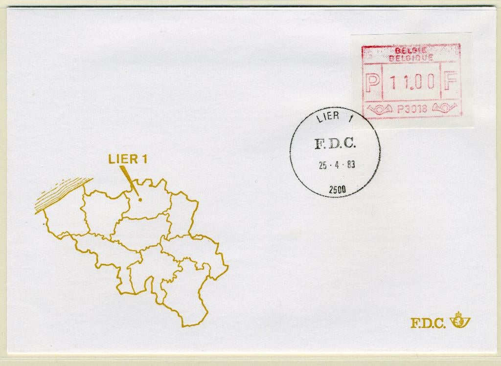 (B) Enveloppe ATM18 FDC 1983 - Lier 1 (P3018), Enlèvement ou Envoi, Affranchi, Avec enveloppe, Oblitération 1er jour