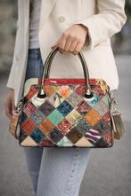 Unieke Leren Patchwork Handtas, Handtassen en Accessoires, Tassen | Damestassen, Ophalen of Verzenden, Nieuw, Overige kleuren