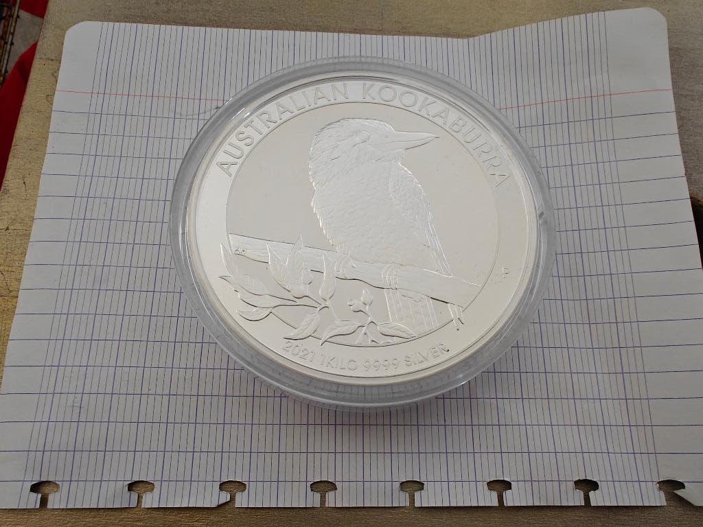 Kookaburra 1kg munt 2021, 999 zilver, Postzegels en Munten, Edelmetalen en Baren, Zilver, Verzenden