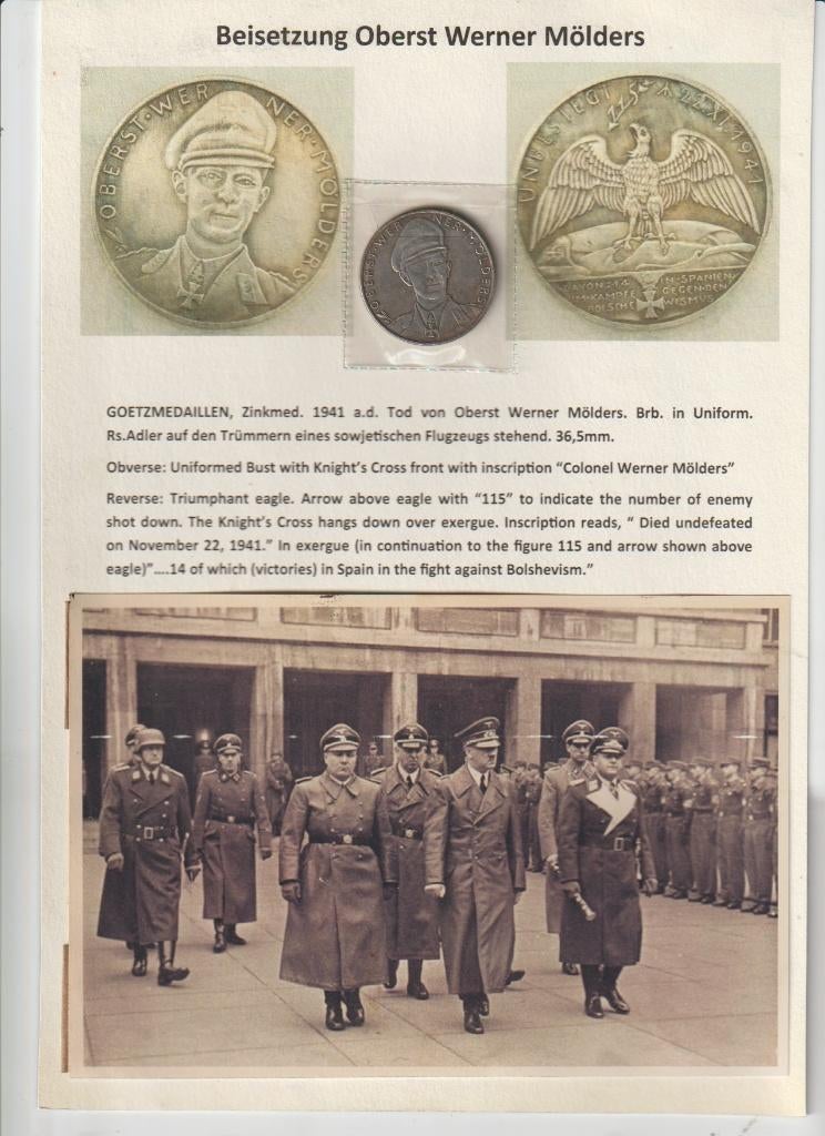 Begrafenis van kolonel Werner Mölders 1941, Verzamelen, Militaria | Tweede Wereldoorlog, Luchtmacht, Embleem of Badge, Verzenden