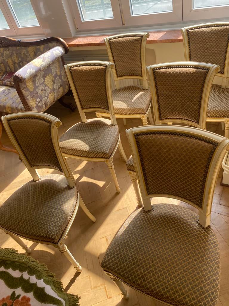 6 chaises de salle à manger classiques — Style Louis XVI, Maison & Meubles, Enlèvement, Comme neuf, Tissus