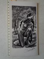 houtgravure Frank-Ivo Van Damme "Geknielde naakte vrouw", Enlèvement ou Envoi, 1950 - 1999, Signé, Portrait