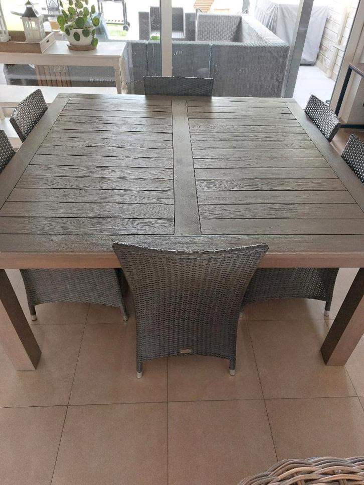 mooie tuintafel met bijhorende stoelen, Tuin en Terras, Tuintafels, Zo goed als nieuw, Vierkant, Teakhout, Ophalen