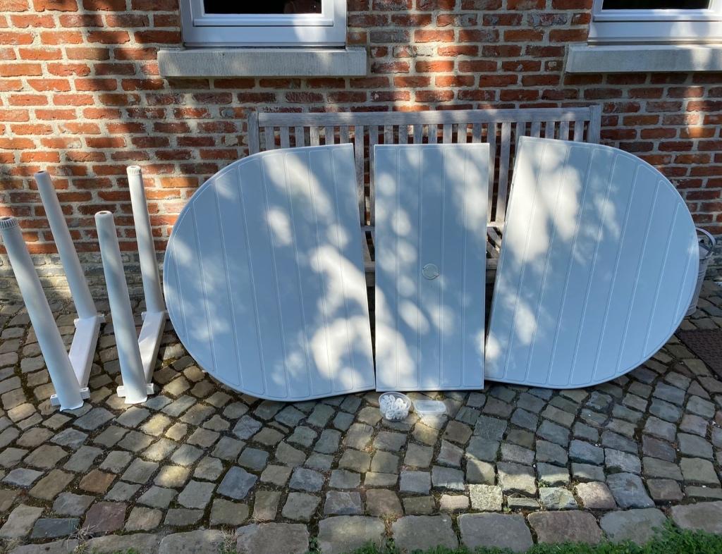 Kunstof tuintafel, met extra tussenstuk, Tuin en Terras, Tuintafels, Ophalen, Gebruikt, Ovaal, Kunststof