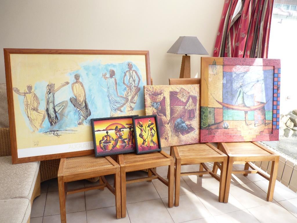 LOT DE 5 PEINTURES/ILLU SUR CADRE - STYLE ETHNIQUE, Enlèvement, Comme neuf