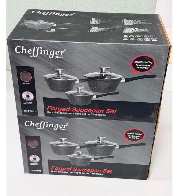Cheffinger steelpannenset 16 18 20 cm Inductie Met Deksel, Huis en Inrichting, Keuken | Potten en Pannen, Nieuw, Pannenset, Aluminium