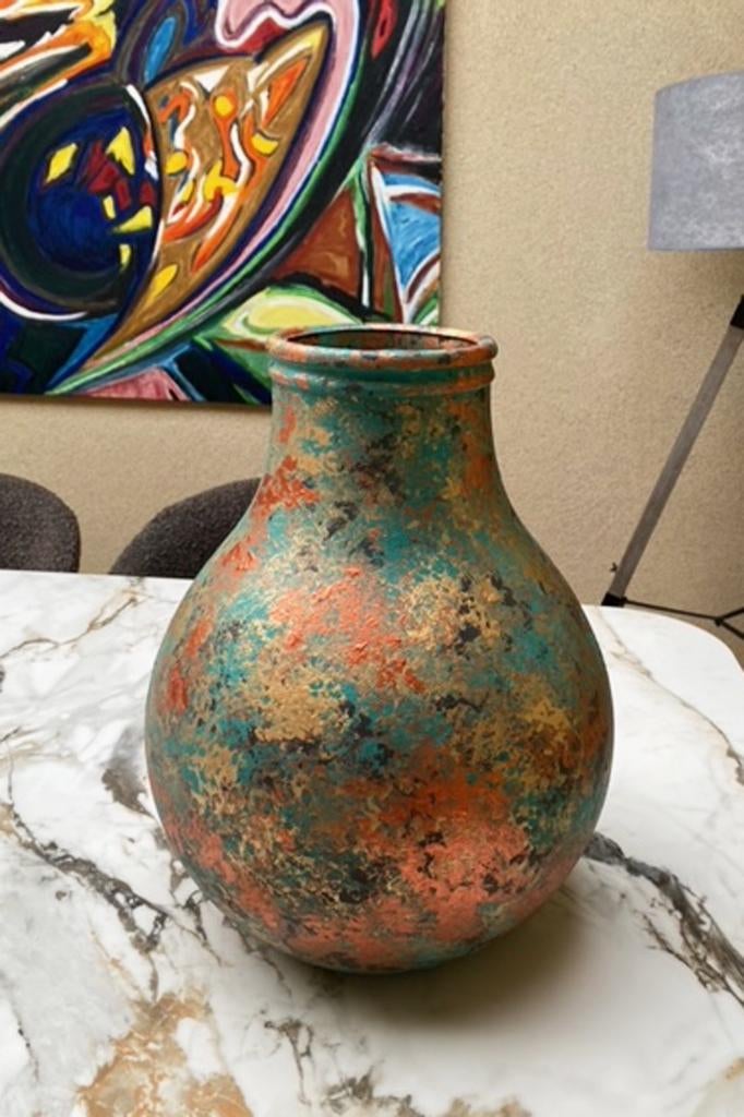 speciale stevige glazen vaas, bewerkt met verf, Ophalen, Overige kleuren, Nieuw, Glas