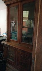 Meuble 2 corps, tête de lion, avec vitrine, Ophalen, 100 tot 150 cm, 200 cm of meer, Eikenhout