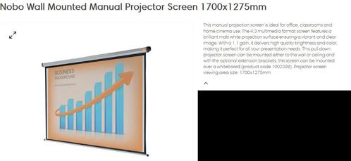 projecteer scherm NOBO 170x127Cm, Audio, Tv en Foto, Projectieschermen, Zo goed als nieuw, Handmatig, Ophalen