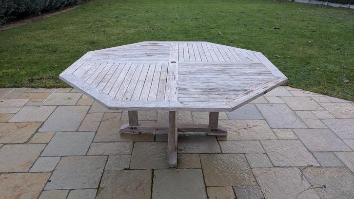 Tuintafel met 5 stoelen in massief teak, Tuin en Terras, Tuintafels, Gebruikt, Rond, Teakhout, Ophalen