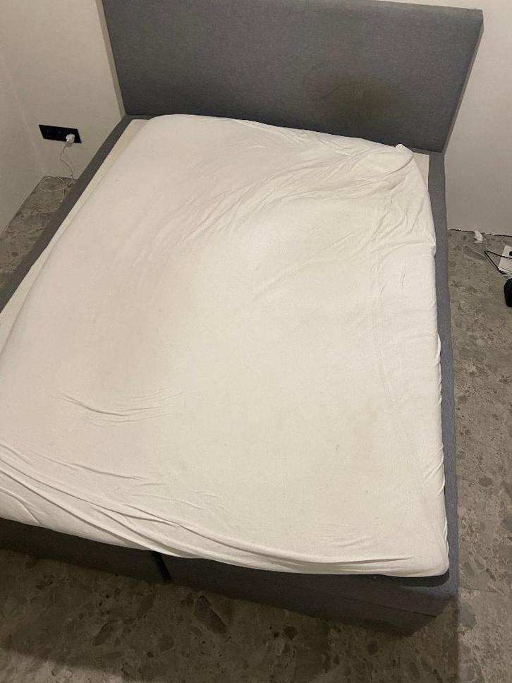 boxspring 160x200, Huis en Inrichting, Slaapkamer | Boxsprings, Gebruikt, 160 cm, 200 cm, Tweepersoons, Grijs, Ophalen
