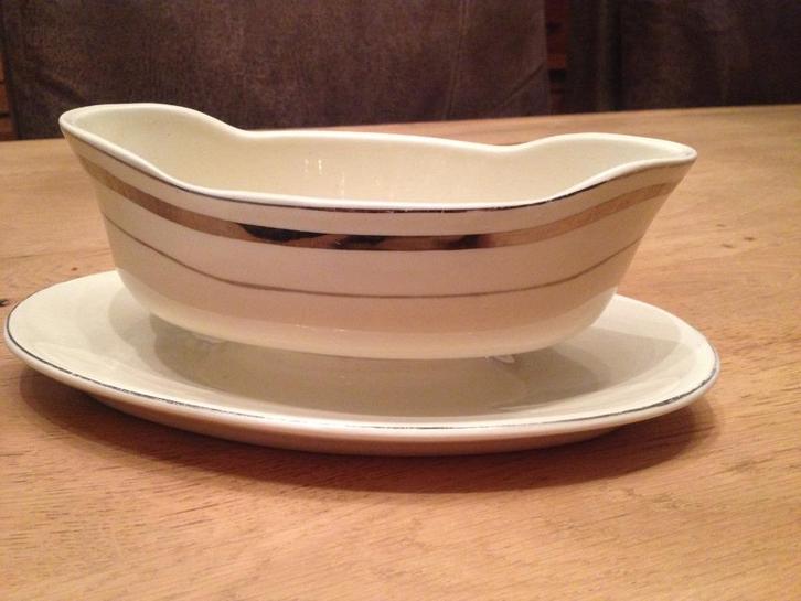 Sauskom - Saucière - sauspan Nimy, met zilveren rand, Antiek en Kunst, Antiek | Servies los, Ophalen of Verzenden