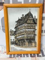 1960 schilderij kunst D. Riviere Maison Kammerzell Frankrijk, Antiek en Kunst, Ophalen of Verzenden