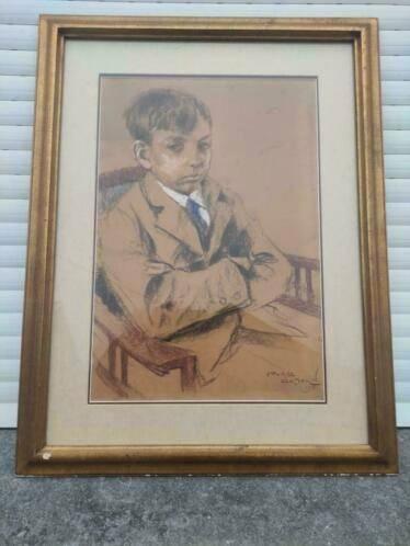 pastel ecolier signe romeo dumoulin 1918, Antiek en Kunst, Antiek | Keramiek en Aardewerk, Ophalen of Verzenden