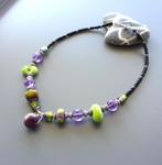 Groene en paarse ketting ambachtelijke kralen en 925 zilver, Handtassen en Accessoires, Kettingen, Met hanger, Nieuw, Ophalen of Verzenden