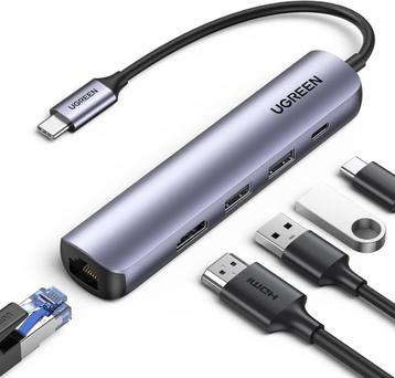 UGREEN USB-C Hub Ethernet HDMI USB-C Dock met 100W PD, 4K HD beschikbaar voor biedingen
