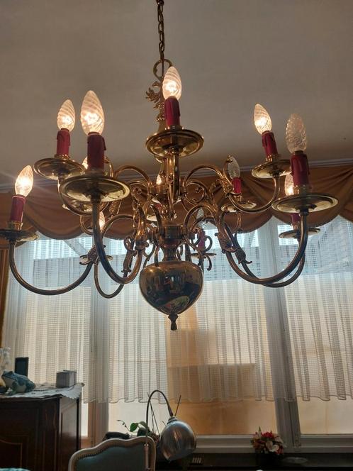 Koperen kroonluster, Huis en Inrichting, Lampen | Kroonluchters, Gebruikt, Overige materialen, Ophalen