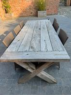 Tafel massief hout +8 wicker stoelen + kussens, Jardin & Terrasse, Tables de jardin, Enlèvement, Utilisé, Rectangulaire, Osier