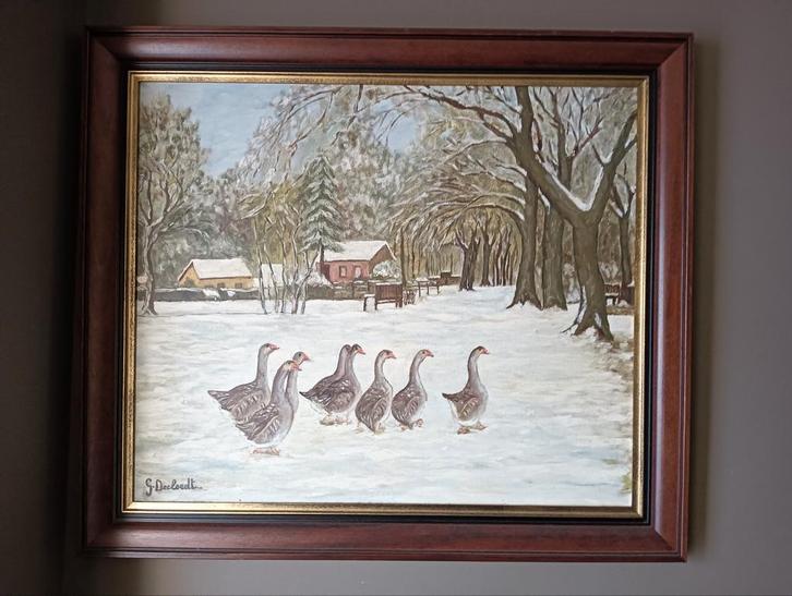 Ganzen in sneeuw, Antiek en Kunst, Kunst | Overige Kunst, Ophalen