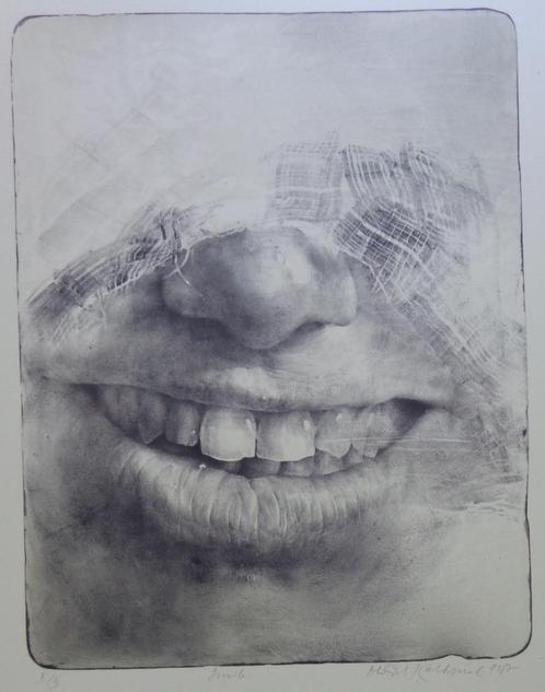 OLDRICH KULHANEK / SMILE / KLEURLITHO / 70x50cm / SIG / 1987, Antiek en Kunst, Kunst | Litho's en Zeefdrukken, Ophalen of Verzenden