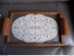PLATEAU DE BOIS VERRE DENTELLE ANCIEN (DENTELLE CALAIS, CAMB, Ophalen of Verzenden