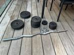 Halterstangen, schijven, bench press, pull-up bar (homegym), Sport en Fitness, Fitnessmaterialen, Ophalen, Gebruikt, Benen, Halterstangen