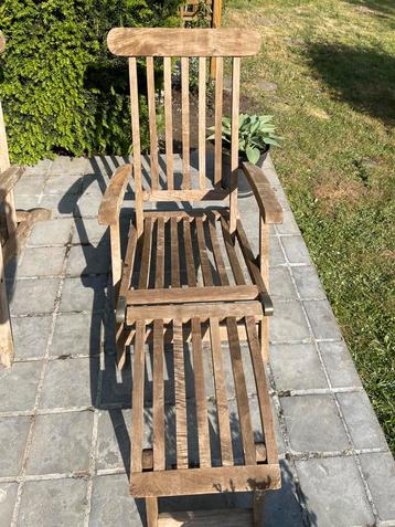 Set van 2 teakhouten loungestoelen, Ophalen of Verzenden, Zo goed als nieuw, Teakhout, Verstelbaar