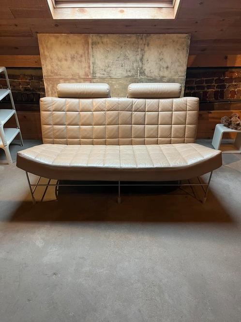Leolux volare - Design tweezit fauteuil in beige leer, Huis en Inrichting, Zetels | Zetels en Chaises Longues, Gebruikt, Tweepersoons